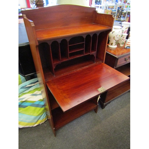 1116 - A early 20th Century mahogany secretaire with string inlay, fitted interior with key, 123cm tall x 6... 