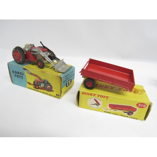 5117 - A boxed Corgi Toys 53 Massey-Ferguson 65 Tractor with Shovel and Dinky Toys 319 Weeks Farm Tipping T... 