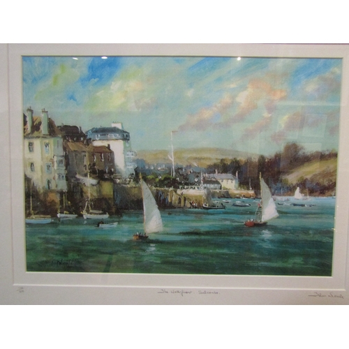 4054 - A John Neale limited edition print 'The Waterfront, Salcombe', no. 110/550, framed and glazed, 27cm ... 