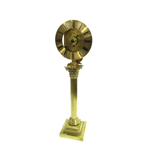 4110 - A brass column form skeleton clock, with Roman numeral chapter ring on a single fusee movement, with... 