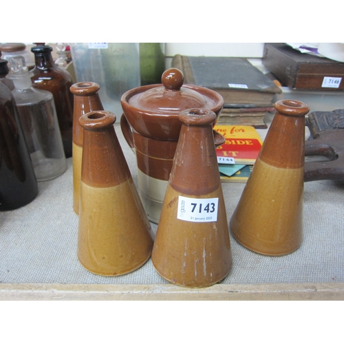 4201 - Four conical glazed stoneware vessels and a filtration jug