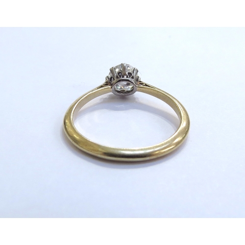 6259 - A diamond solitaire ring 1ct approx, unmarked gold. Size Q, 2.7g