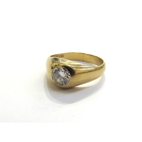 6256 - A diamond solitaire ring, 0.75ct approx in rubover setting, stamped 18ct. Size O/P, 6.8g