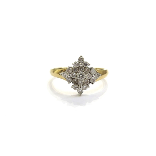 6284 - An 18ct gold diamond cluster ring 0.63ct total. Size R, 3.2g