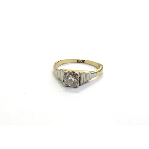 6272 - A diamond solitaire ring 0.25ct approx round diamond in square setting with stepped shoulders, stamp... 