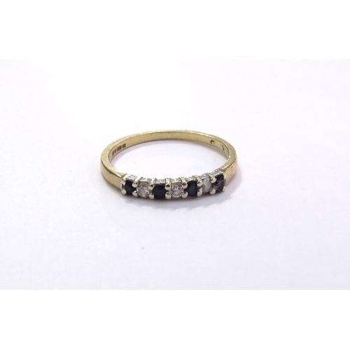 6241 - A 9ct gold sapphire and diamond ring. Size N, 1.3g