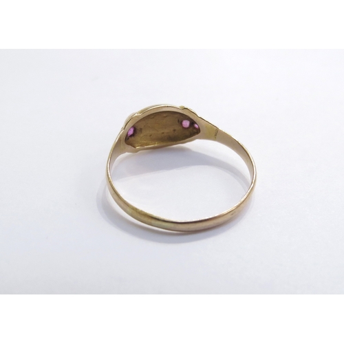 6329 - A late 19th Century 15ct gold ruby and seed pearl ring. Size Q/R, 1.8g