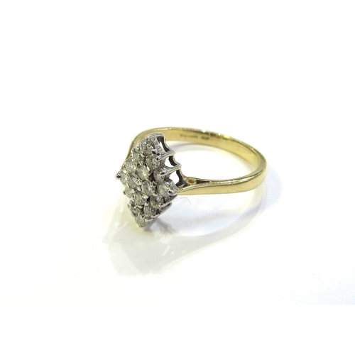 6331 - An 18ct gold marquise shape diamond cluster ring. Size R, 3.4g