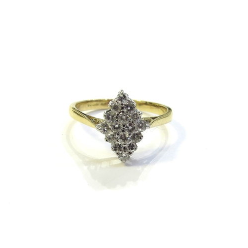 6331 - An 18ct gold marquise shape diamond cluster ring. Size R, 3.4g