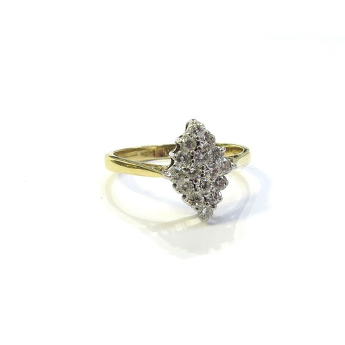 6331 - An 18ct gold marquise shape diamond cluster ring. Size R, 3.4g