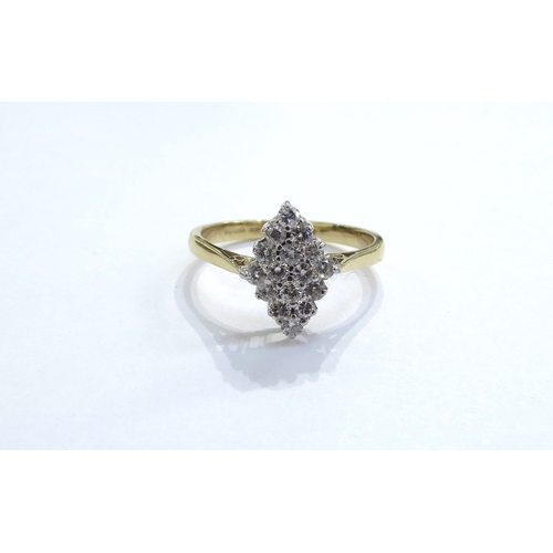 6331 - An 18ct gold marquise shape diamond cluster ring. Size R, 3.4g