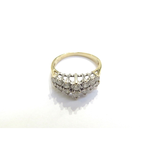 6280 - A two row diamond ring, stamped 14k. Size R, 3.8g