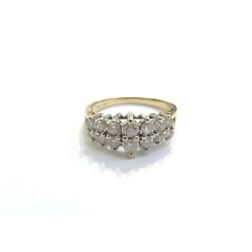 6280 - A two row diamond ring, stamped 14k. Size R, 3.8g