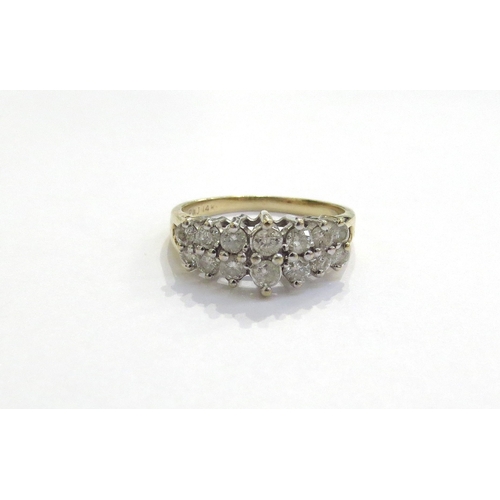 6280 - A two row diamond ring, stamped 14k. Size R, 3.8g