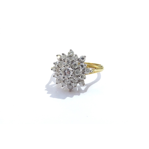 6011 - An 18ct gold diamond dress ring in stepped dome 1ct diamond total. Size P, 4.8g