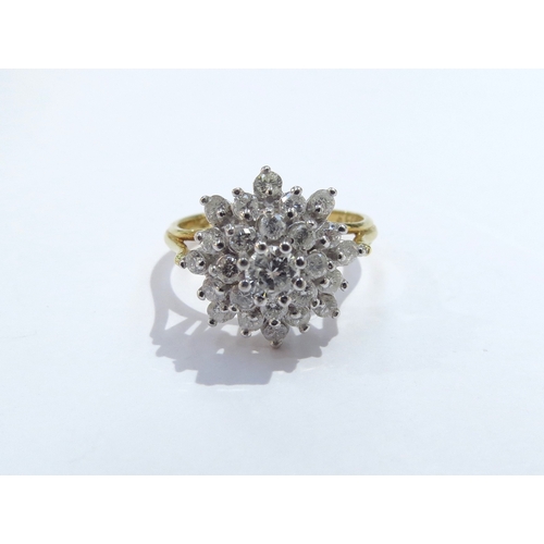 6011 - An 18ct gold diamond dress ring in stepped dome 1ct diamond total. Size P, 4.8g