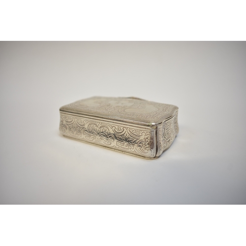 8013 - An Austro Hungarian silver snuff box of shaped form with allover engraved decoration, the top side a... 