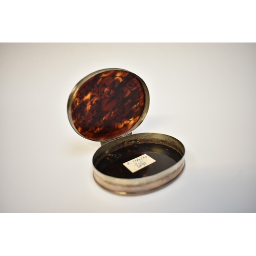 8018 - An early to mid 18th Century tortoiseshell and silver oval snuff box with pique foliate inlay to top... 