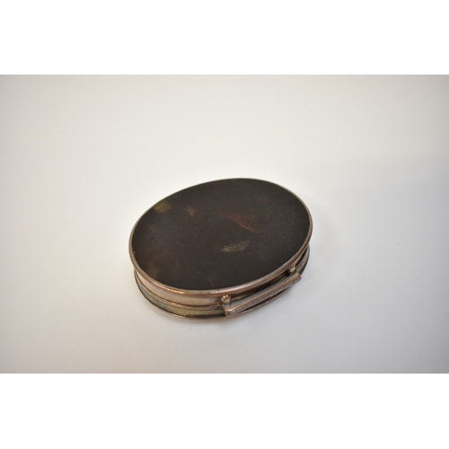 8018 - An early to mid 18th Century tortoiseshell and silver oval snuff box with pique foliate inlay to top... 