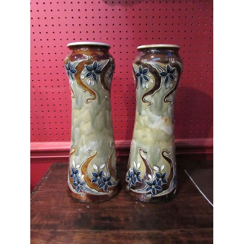 4021 - A pair of Doulton Lambeth glazed vases of flared form designed by Eliza Simeon (1873-1928), 32cm tal... 