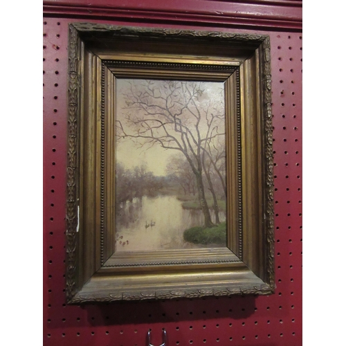 4029 - A pair of Edwardian gilt framed oil on boards of countryside scenes and a boat print (3)