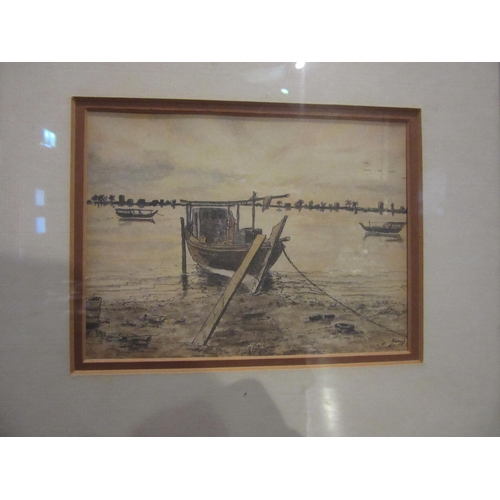 4029 - A pair of Edwardian gilt framed oil on boards of countryside scenes and a boat print (3)