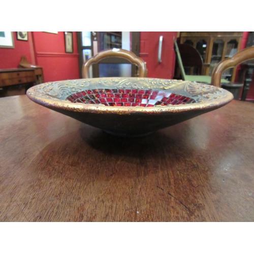 4074 - A pottery bowl with mosaic mirror design, 30cm diameter