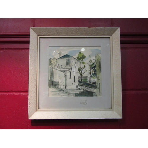 4103 - BARRY LOFTUS: Artist pen and wash of houses on hill, signed and dated '63 lower left, framed and gla... 