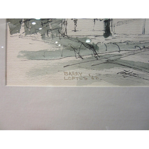 4103 - BARRY LOFTUS: Artist pen and wash of houses on hill, signed and dated '63 lower left, framed and gla... 