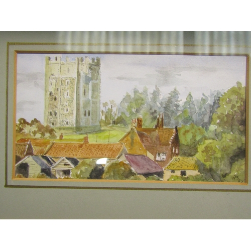 4211 - Three gilt framed watercolours: Orford Castle, monogrammed RS '85, the beach and church at Iken and ... 