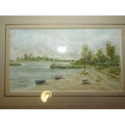 4211 - Three gilt framed watercolours: Orford Castle, monogrammed RS '85, the beach and church at Iken and ... 