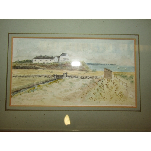 4211 - Three gilt framed watercolours: Orford Castle, monogrammed RS '85, the beach and church at Iken and ... 