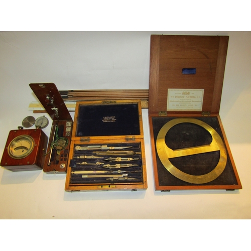 4220 - A selection of scientific and measuring instruments including compass, compasses set, yardsticks and... 