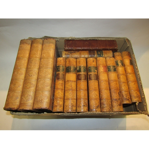 4230 - A box of leather-bound volumes including Cassells illustrated Shakespeare' 1875 9 Volumes etc.