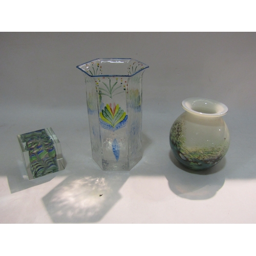 4319 - A Scottish Selkirk glass vase, 11cm tall, a paperweight and vase (3)