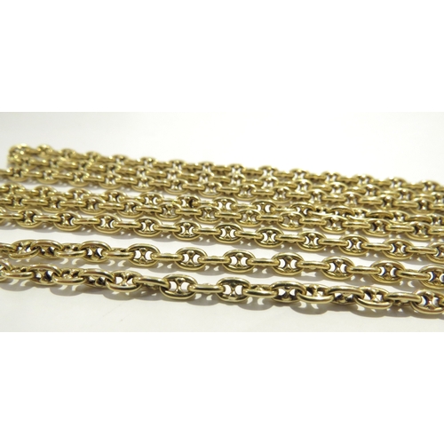 6003 - A gold coffee bean link guard chain stamped 18ct, 116cm long, 49.2g