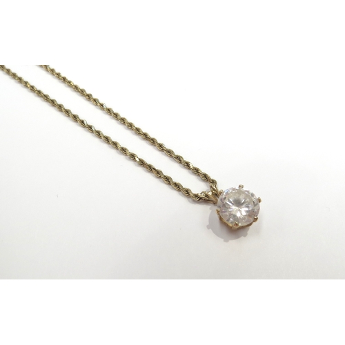 6353 - A gold rope twist necklace stamped 14k, 41cm long, 4.5g hung with a crystal pendant