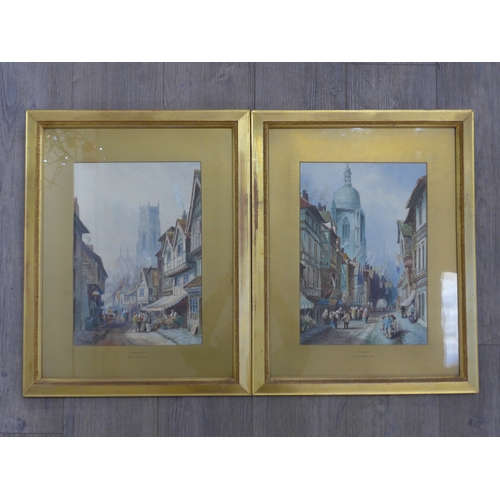 8490 - E. LASCELLES (XIX): A pair of watercolours of street scenes 'Chartres' and 'Rouen', 38cm x 26.5cm, f... 