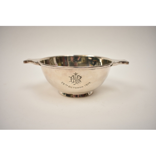 8072 - A Lee & Wigfall silver porringer monogrammed and inscribed 26th October 1914, Sheffield 1914, 5.2cm ... 