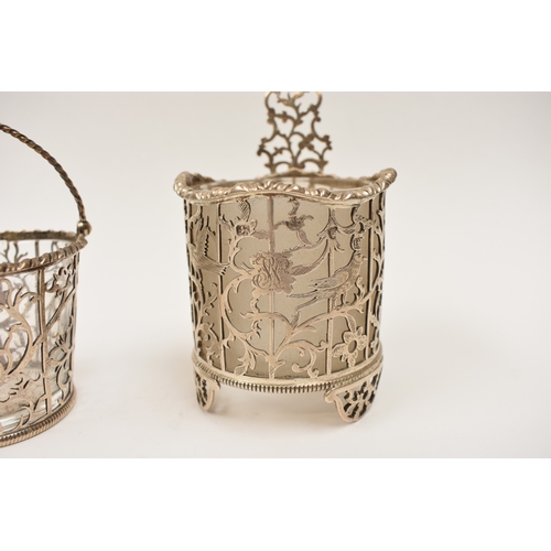 8071 - A George III Francis Spilsbury II pierced silver cream pail and preserve pot decorated with bird, Lo... 