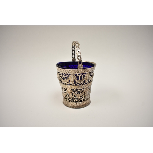 8061 - An Irish John Laughlin Junior, John Llyod Senior, John Locker, Pierced cream pail blue glass liner d... 