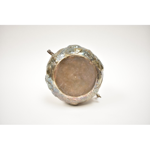 8069 - A Charles II provincial silver two handled porringer with embossed floral detail, 8.5cm tall, 9.7cm ... 