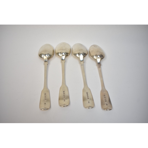 8148 - Four Victorian Chawner & Co silver fiddle pattern serving spoons, London 1851, 22cm long, 293g