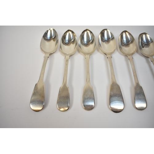 8152 - Eight silver Fiddle pattern dessert spoons, two London 1832, three London 1818 and three London 1844... 