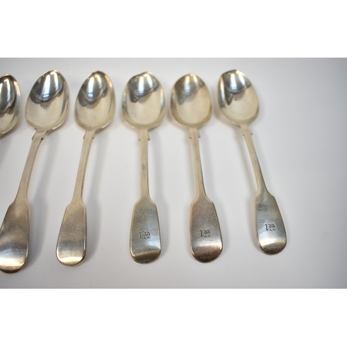 8152 - Eight silver Fiddle pattern dessert spoons, two London 1832, three London 1818 and three London 1844... 