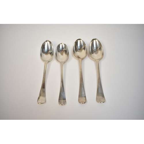 8153 - Four 18th Century London silver spoons including Ebenezer Coker, Starling Wilford all with initialle... 