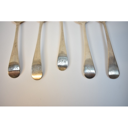 8112 - Five George III London silver spoons, 2 x 1809, 1813, 1803, 1797, four have monogram to handle, 319g... 