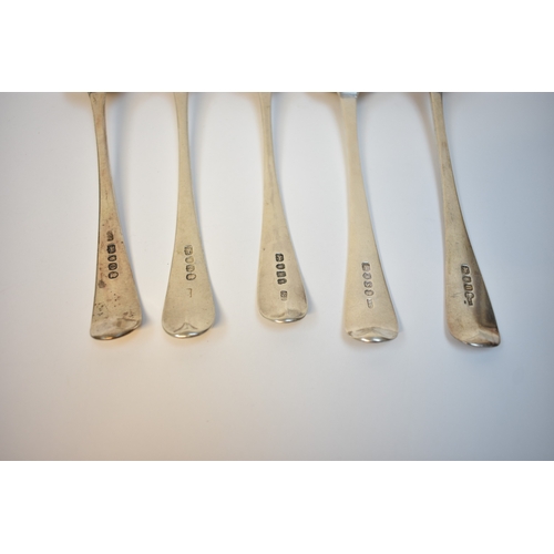 8112 - Five George III London silver spoons, 2 x 1809, 1813, 1803, 1797, four have monogram to handle, 319g... 