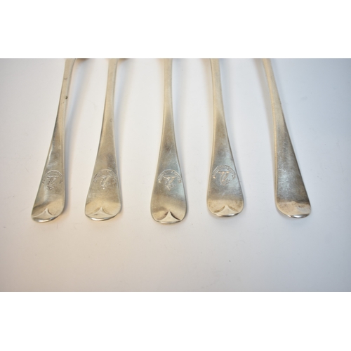 8108 - Five Silver forks, four with Dragon crest and moto 'Dum vivo spero' by Edwin Sweet, Exeter 1855, 20c... 