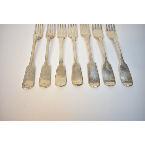 8111 - Seven similar silver forks, including five Victorian and Two George V including Francis Howard & Edw... 